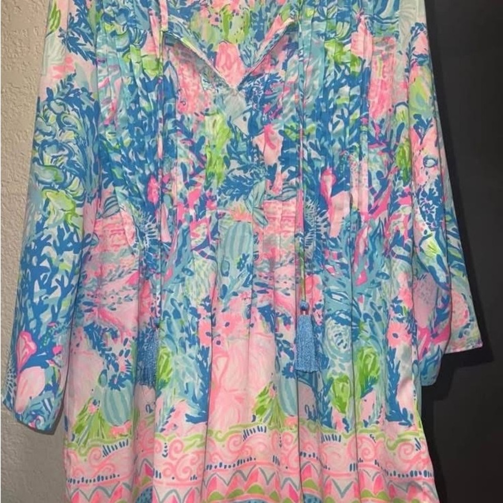 Lilly Lashes Blue and Pink Graphic 3/4 Sleeve Blouse